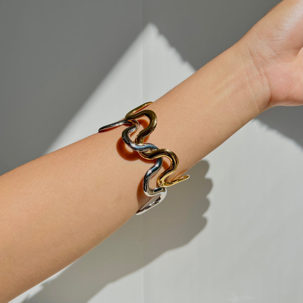 Minimalist Wave Cuff Stainless Steel Bracelet