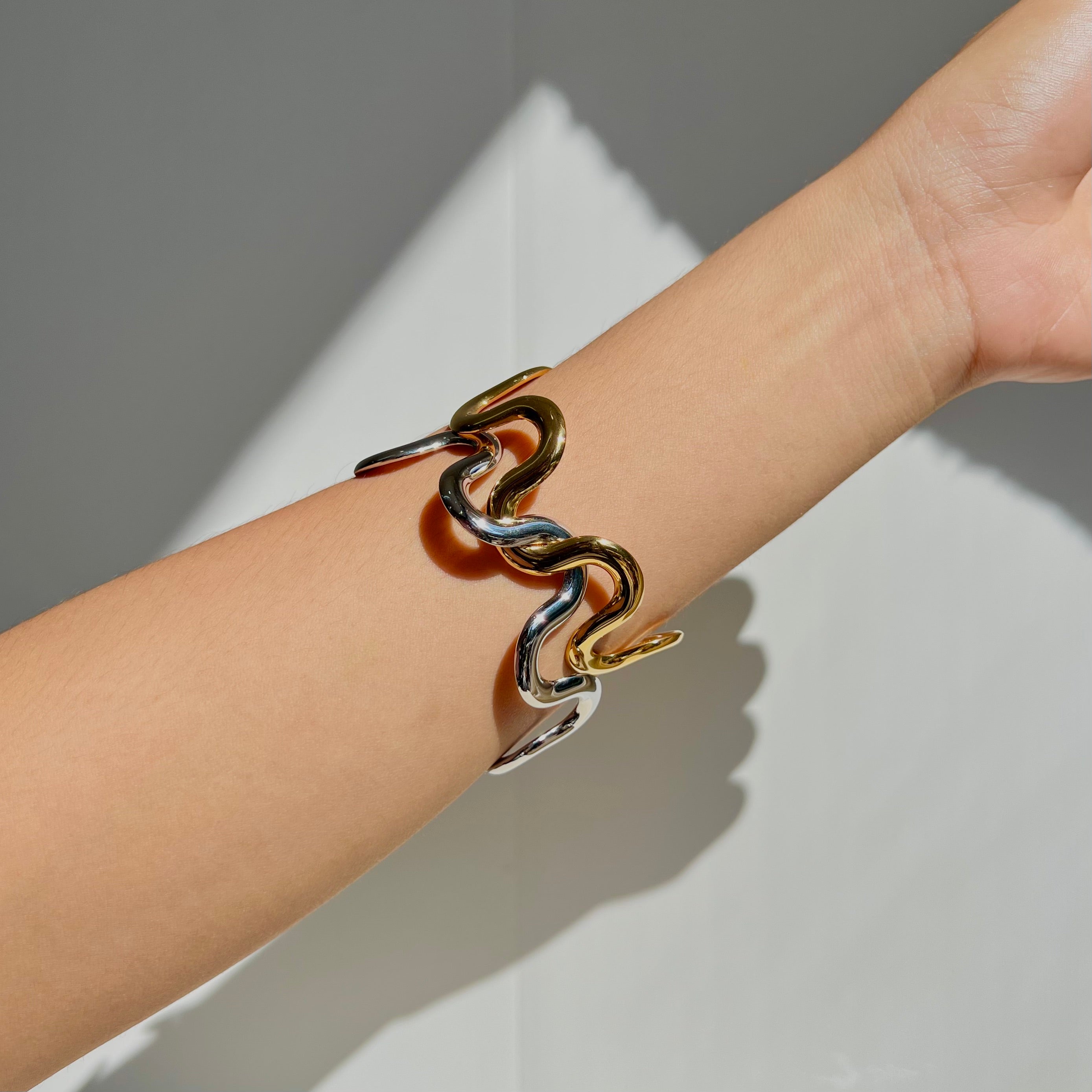 Minimalist Wave Cuff Stainless Steel Bracelet