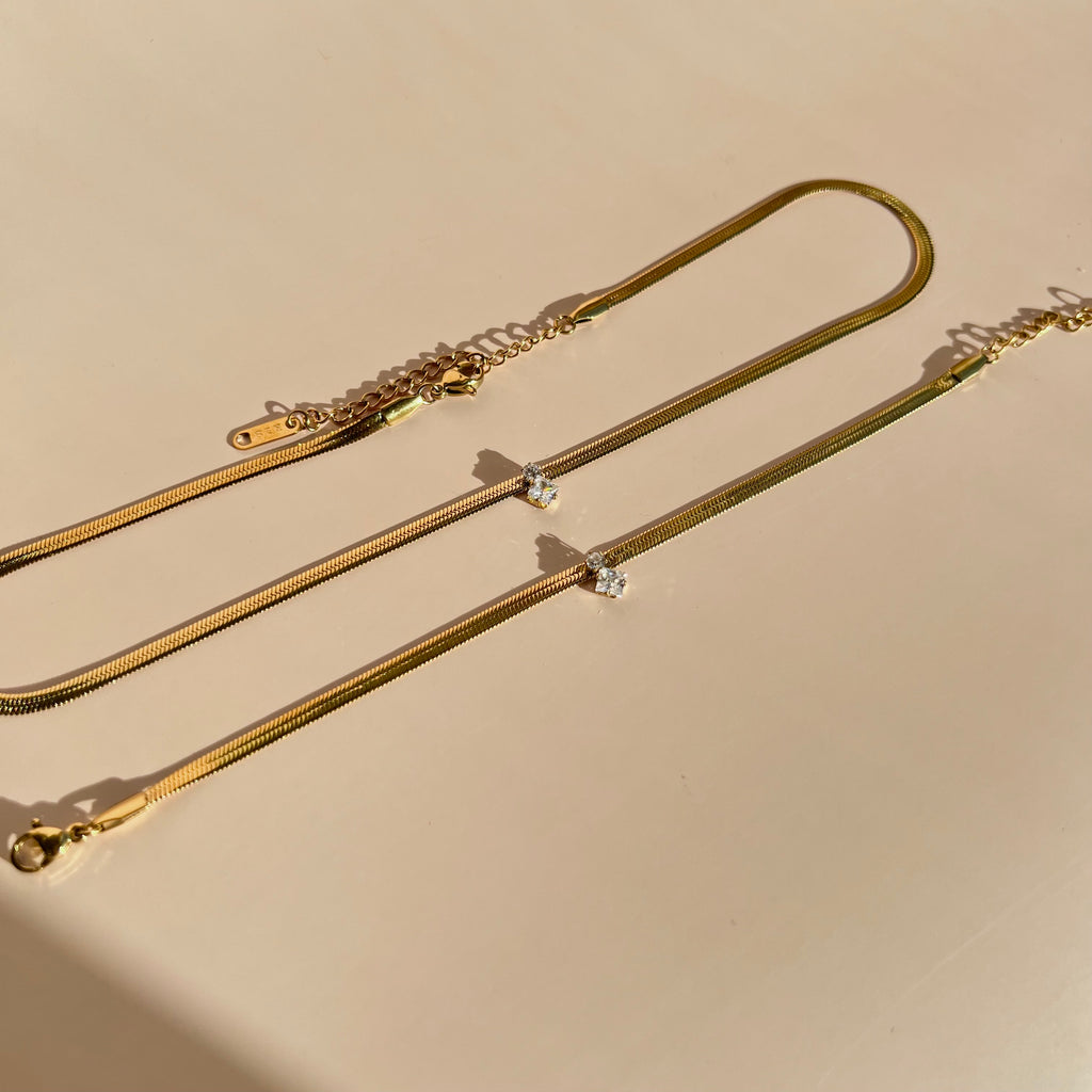 Herringbone Duo Zirconia Stainless Steel Bracelet