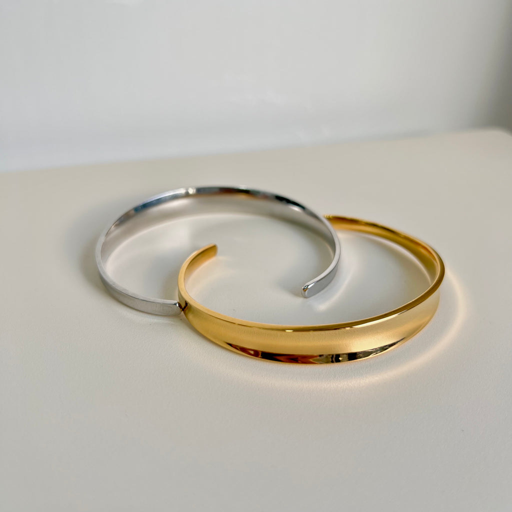 Polished Silver Curved Cuff Stainless Steel Bracelet