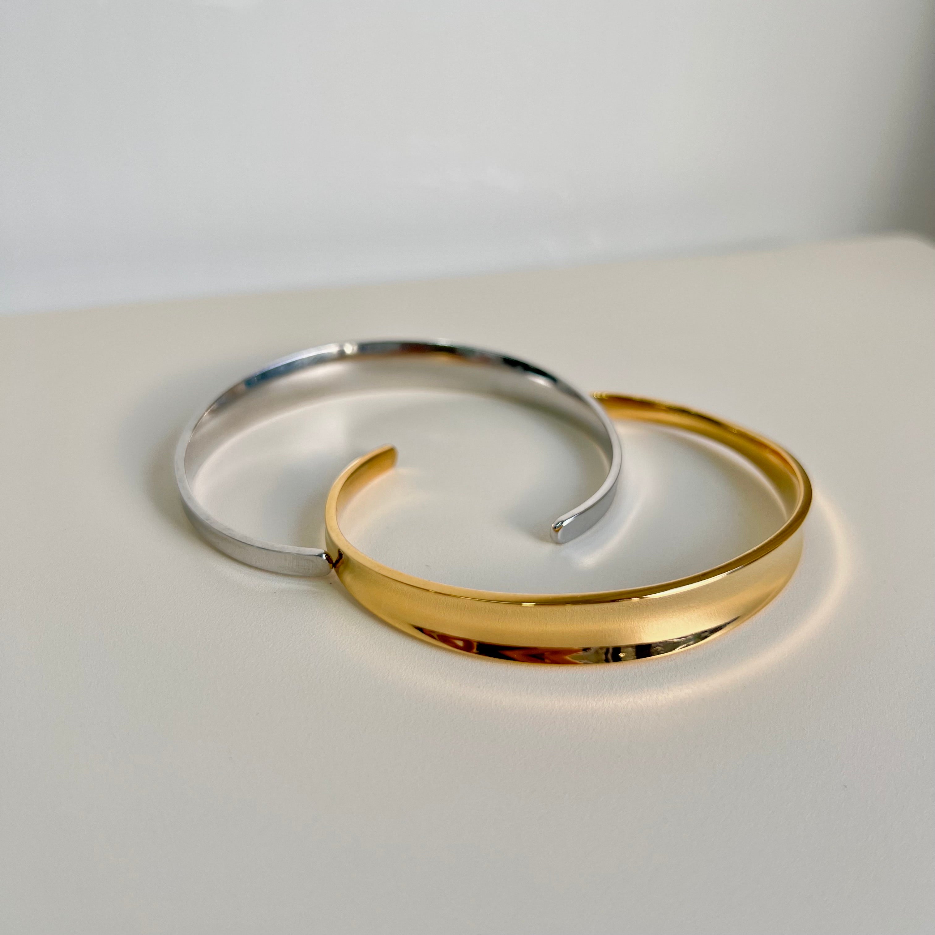 Polished Silver Curved Cuff Stainless Steel Bracelet