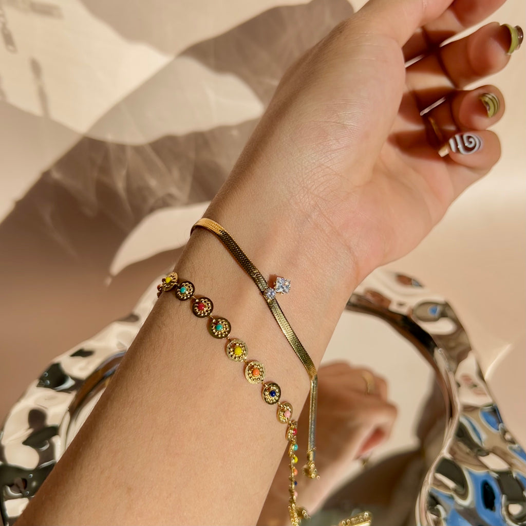 Herringbone Duo Zirconia Stainless Steel Bracelet