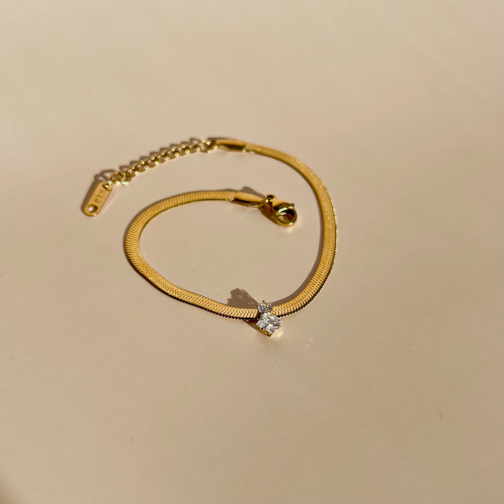 Herringbone Duo Zirconia Stainless Steel Bracelet