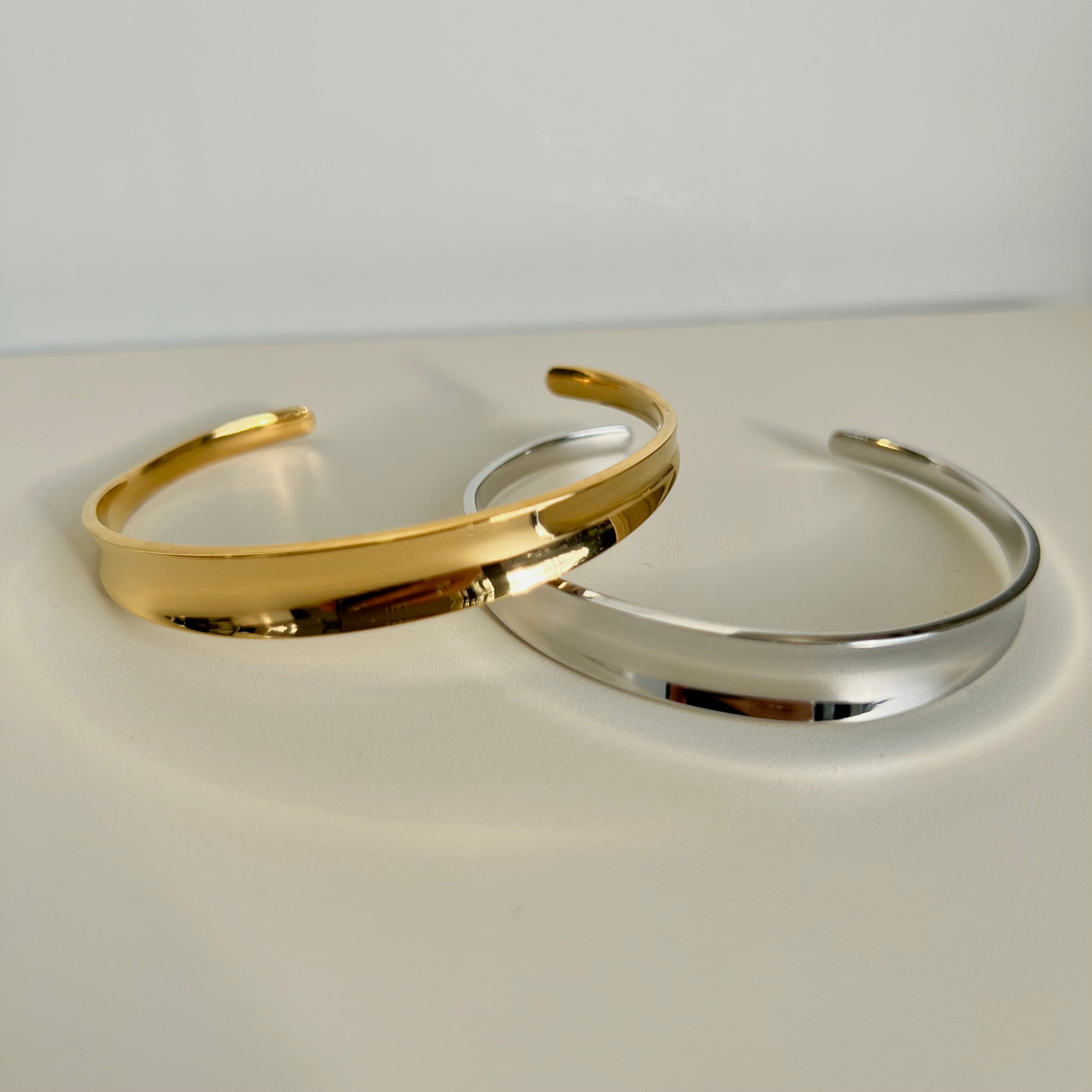 Polished Silver Curved Cuff Stainless Steel Bracelet