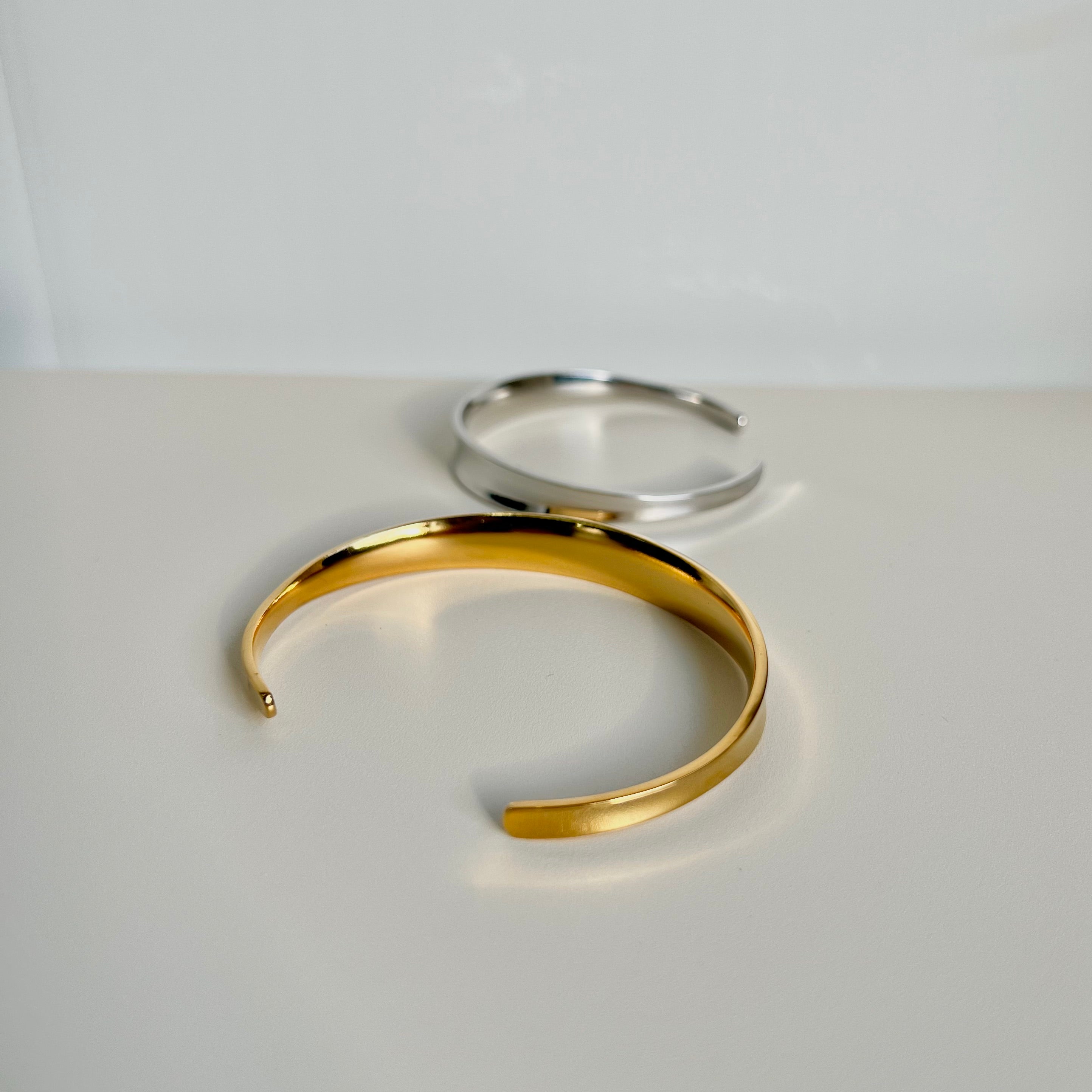 Polished Silver Curved Cuff Stainless Steel Bracelet