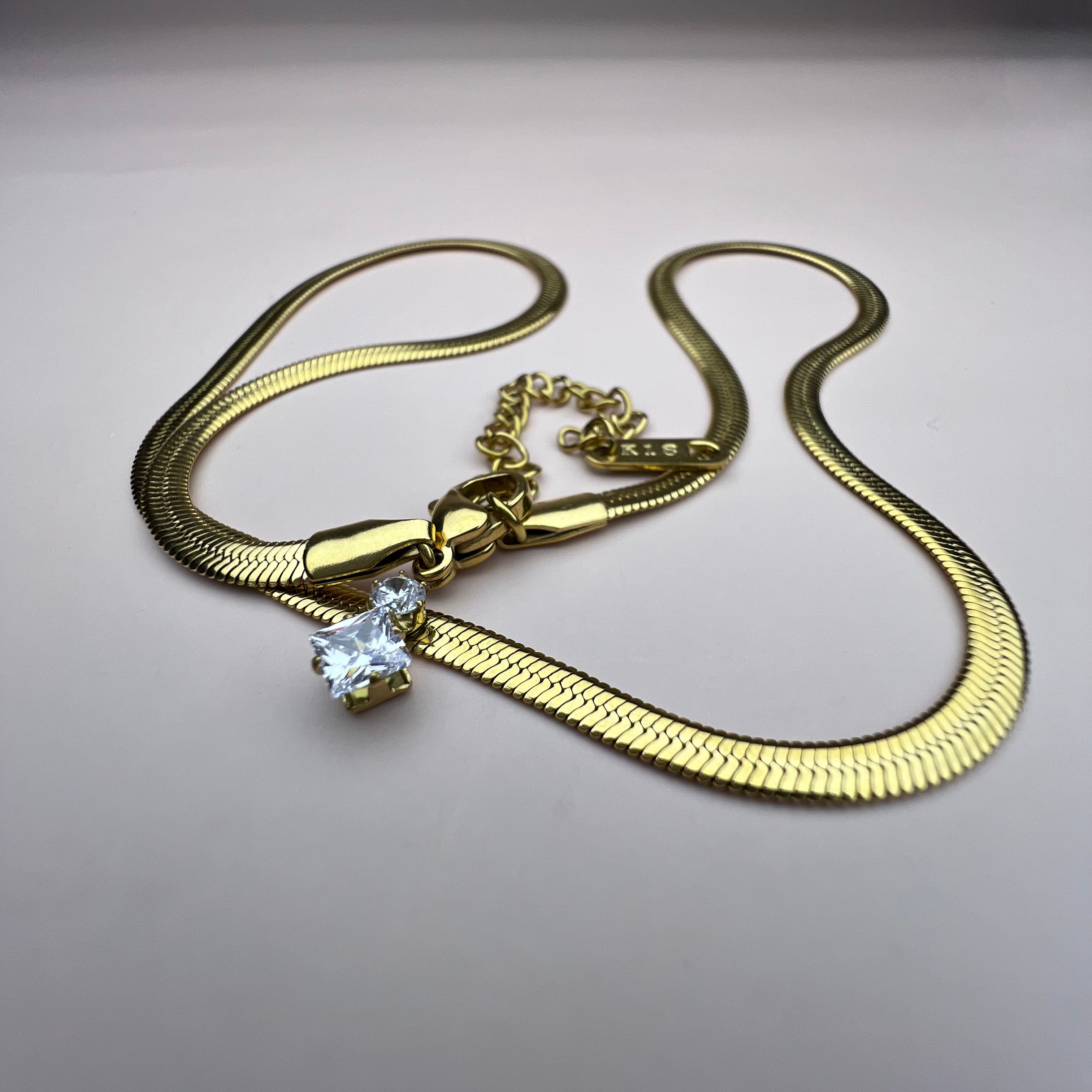 Herringbone Duo Zirconia Titanium Necklace
