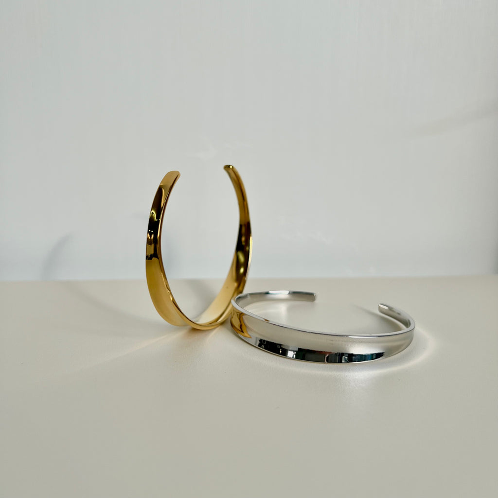 Polished Silver Curved Cuff Stainless Steel Bracelet