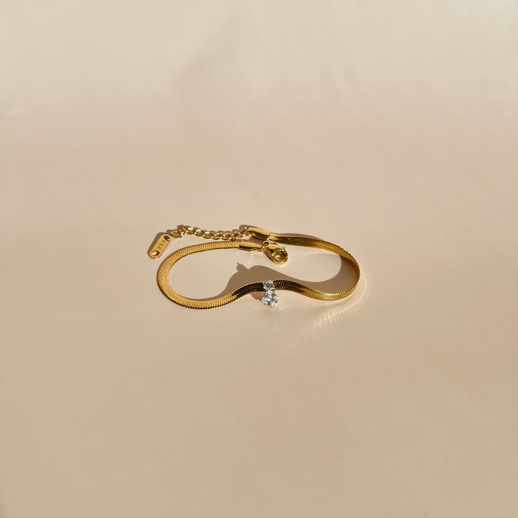 Herringbone Duo Zirconia Stainless Steel Bracelet