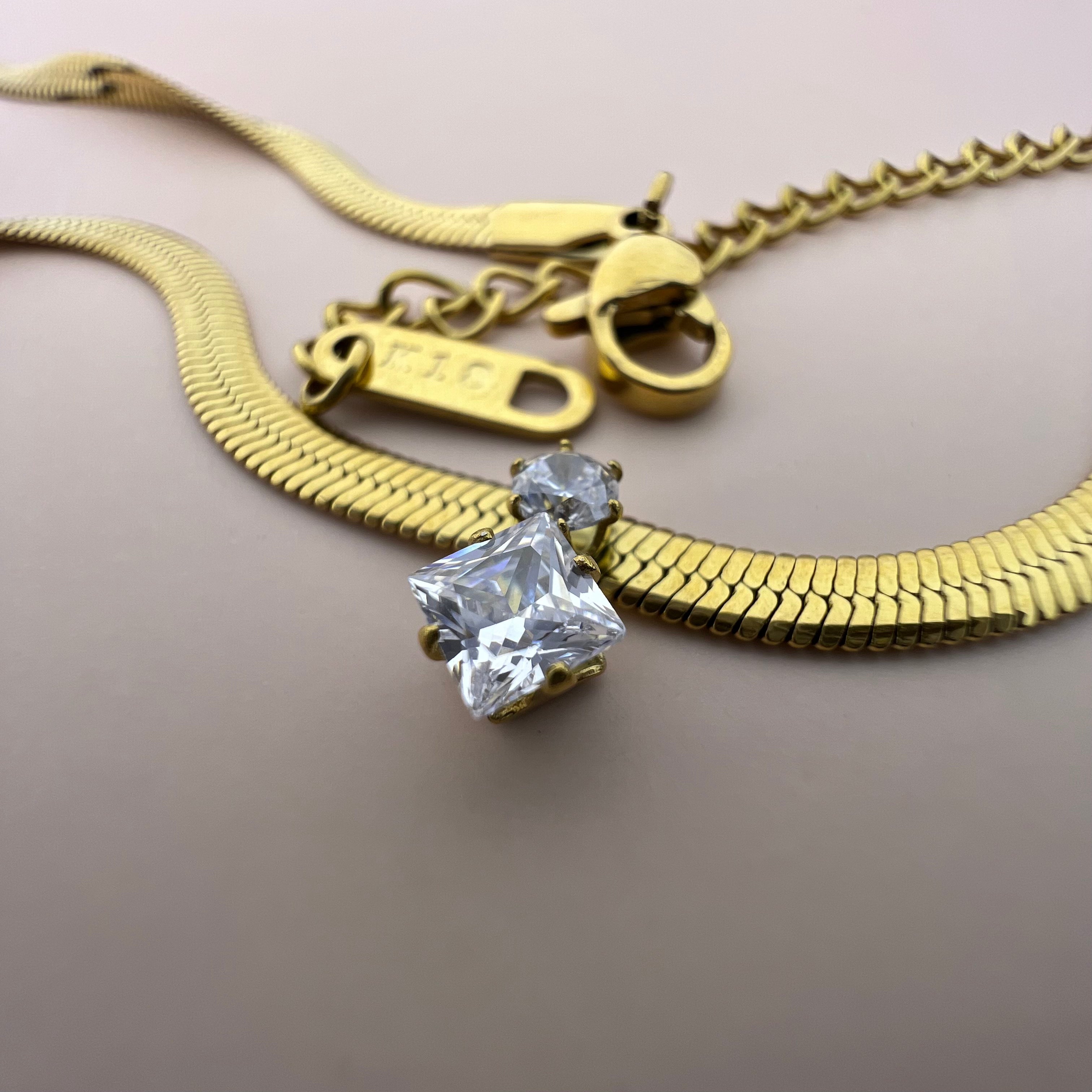 Herringbone Duo Zirconia Titanium Necklace