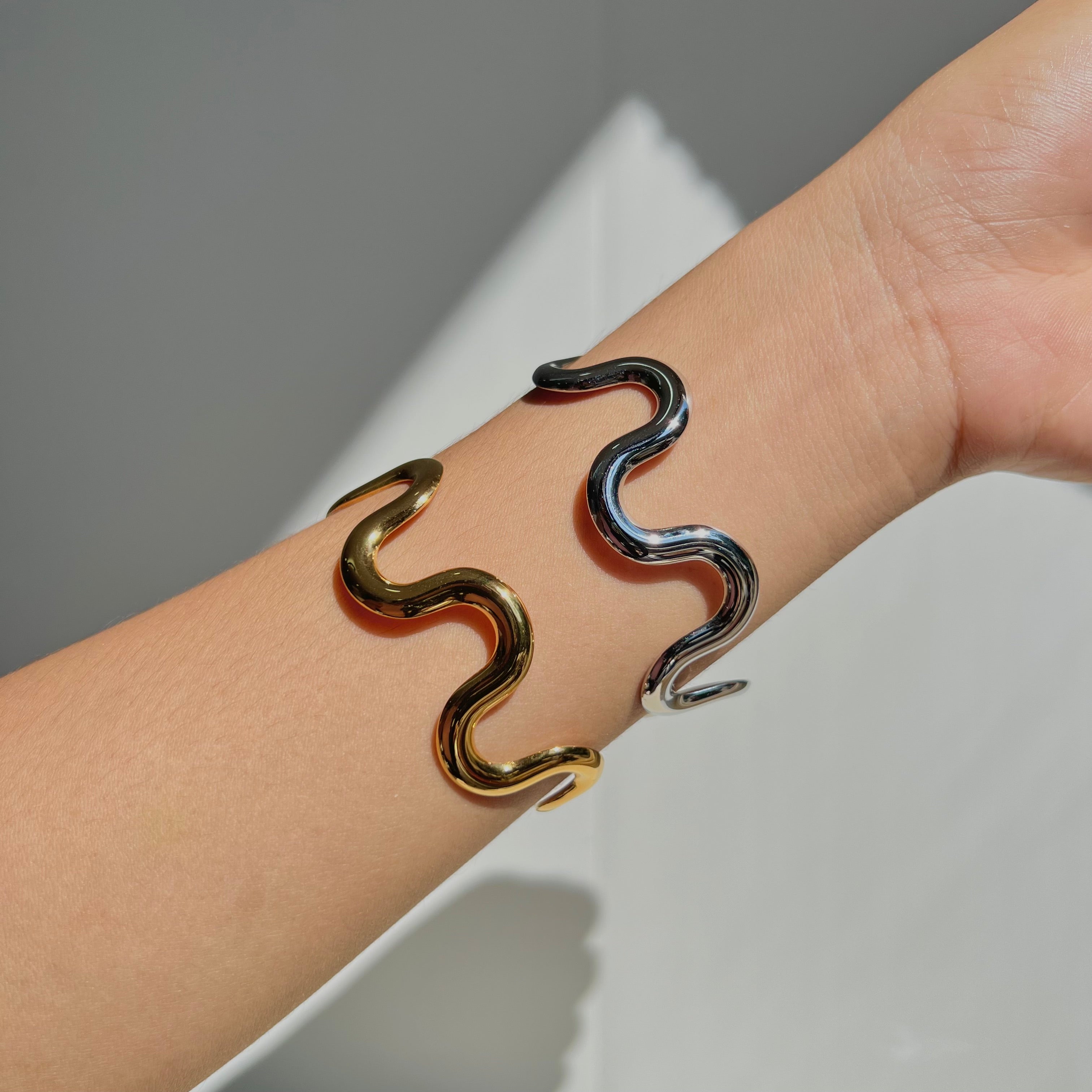 Minimalist Wave Cuff Stainless Steel Bracelet